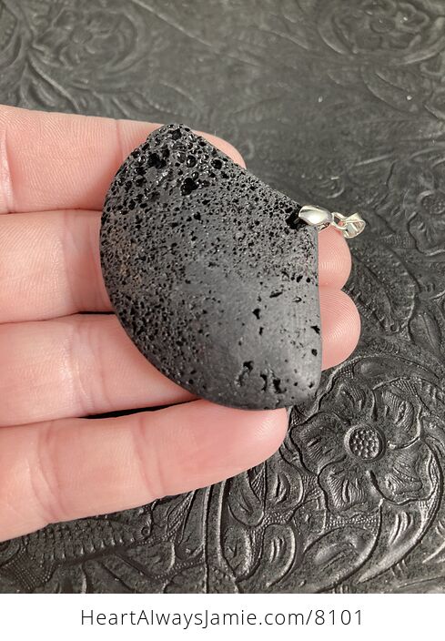 Fan Shaped Black Lava Rock Vesuvianite Pendant Stone Jewelry - #Cy2Lhfesyzk-6