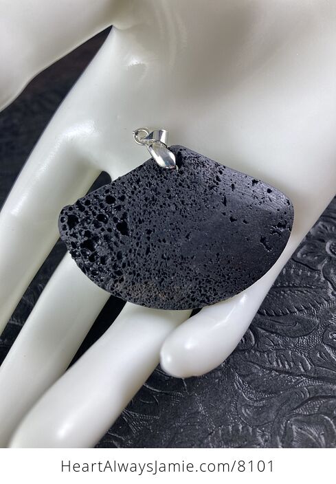 Fan Shaped Black Lava Rock Vesuvianite Pendant Stone Jewelry - #Cy2Lhfesyzk-3