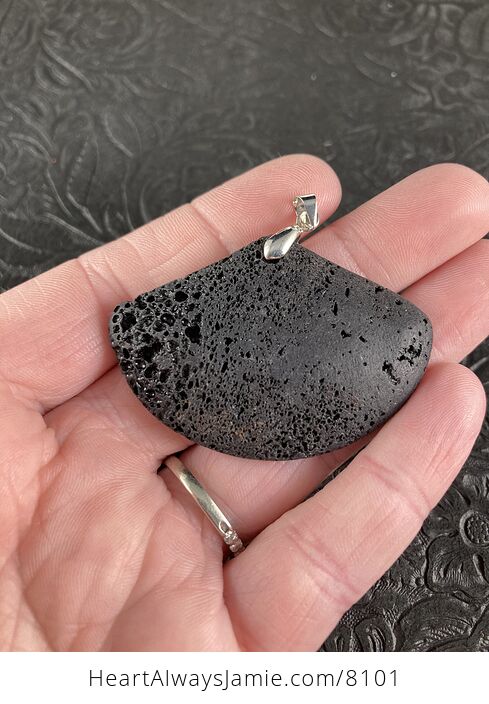 Fan Shaped Black Lava Rock Vesuvianite Pendant Stone Jewelry - #Cy2Lhfesyzk-1