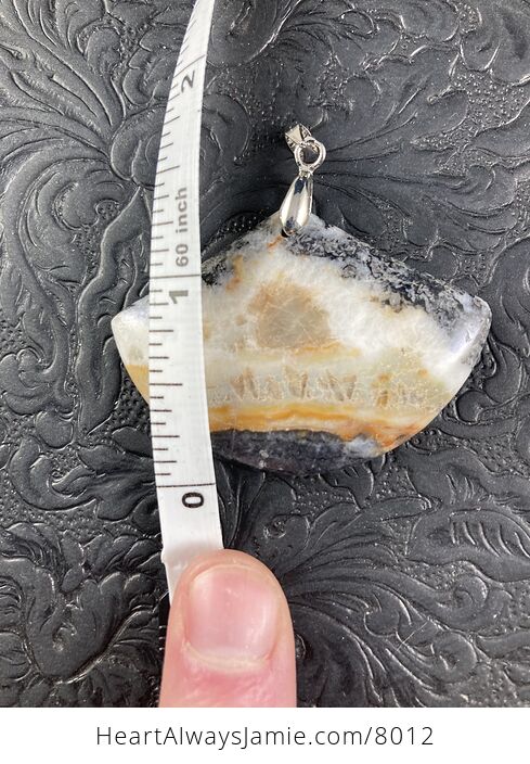 Fan Shaped Black White Orange and Tan Natural Amazonite Jasper and Tourmaline Stone Pendant - #djvph1bU91Q-5
