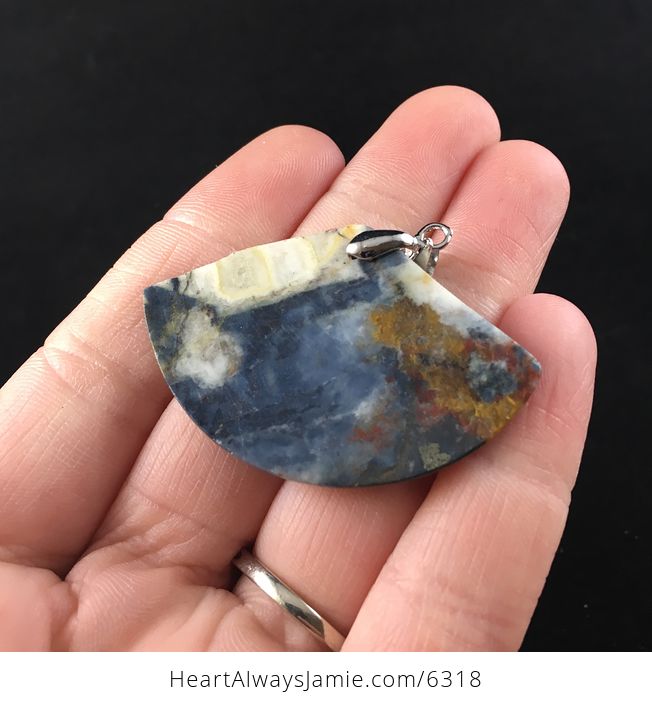 Fan Shaped Blue Jasper Stone Jewelry Pendant - #MwIp9OtbGnM-6