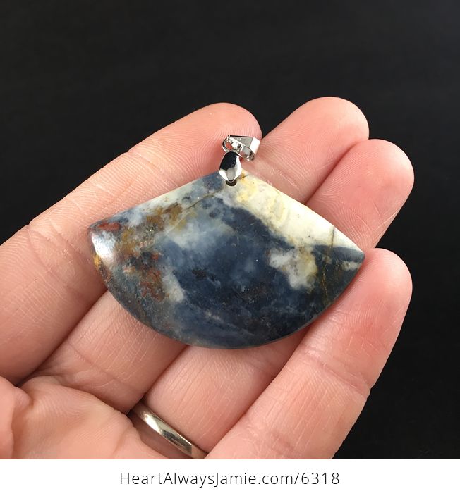 Fan Shaped Blue Jasper Stone Jewelry Pendant - #MwIp9OtbGnM-1