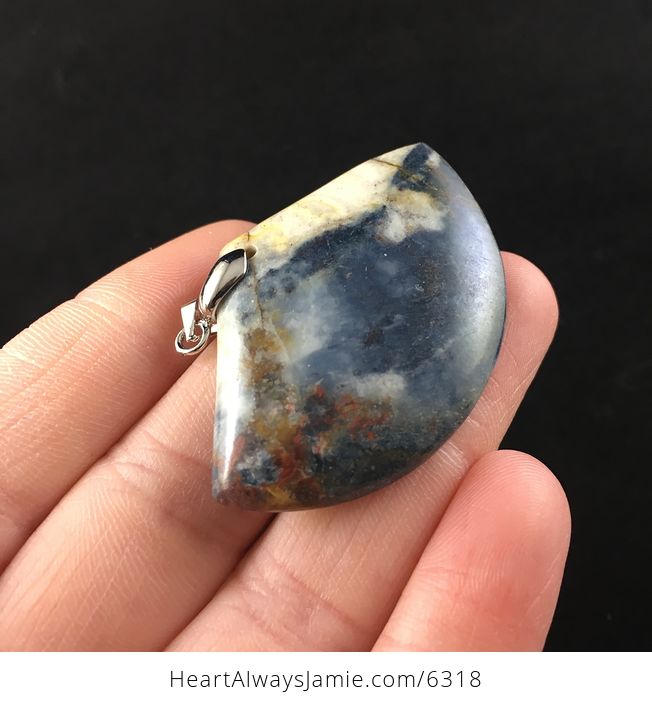 Fan Shaped Blue Jasper Stone Jewelry Pendant - #MwIp9OtbGnM-4
