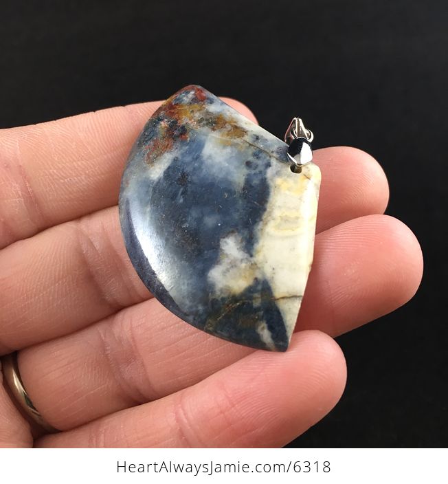 Fan Shaped Blue Jasper Stone Jewelry Pendant - #MwIp9OtbGnM-3