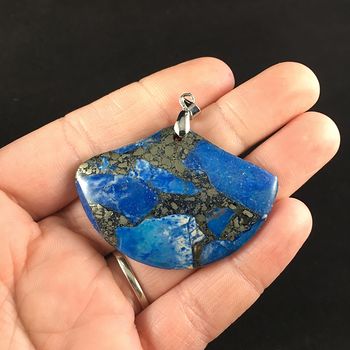 Fan Shaped Blue Turquoise and Pyrite Stone Jewelry Pendant #fK6E0UaX2xY