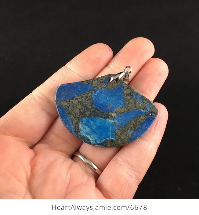 Fan Shaped Blue Turquoise and Pyrite Stone Jewelry Pendant - #fK6E0UaX2xY-6