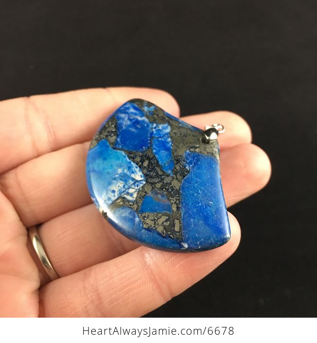 Fan Shaped Blue Turquoise and Pyrite Stone Jewelry Pendant - #fK6E0UaX2xY-3