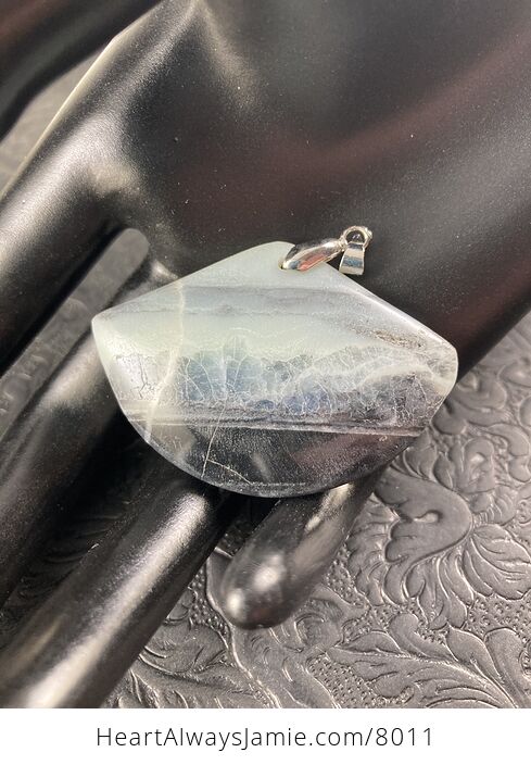 Fan Shaped Druzy Natural Amazonite Jasper and Tourmaline Stone Pendant - #mjmlK0AKhQ8-2