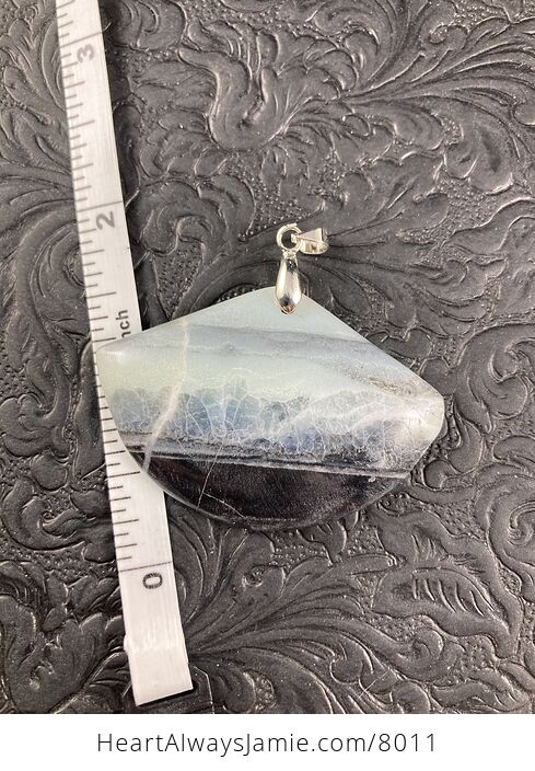 Fan Shaped Druzy Natural Amazonite Jasper and Tourmaline Stone Pendant - #mjmlK0AKhQ8-4