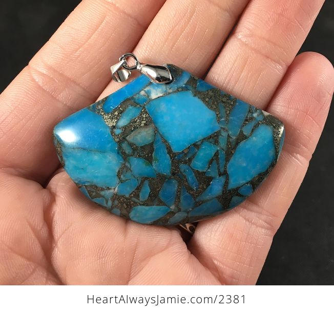 Fan Shaped Gorgeous Matrix Pyrite and Blue Stone Pendant - #fbYmIoOgLTs-1
