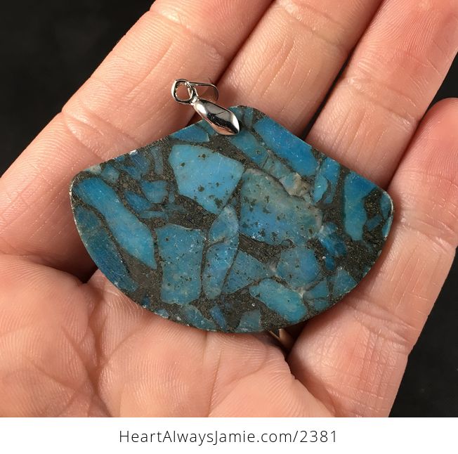Fan Shaped Gorgeous Matrix Pyrite and Blue Stone Pendant Necklace - #fbYmIoOgLTs-2