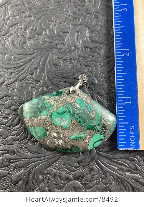 Fan Shaped Green Malachite and Pyrite Crystal Stone Jewelry Pendant - #ushL4BIK9tA-4
