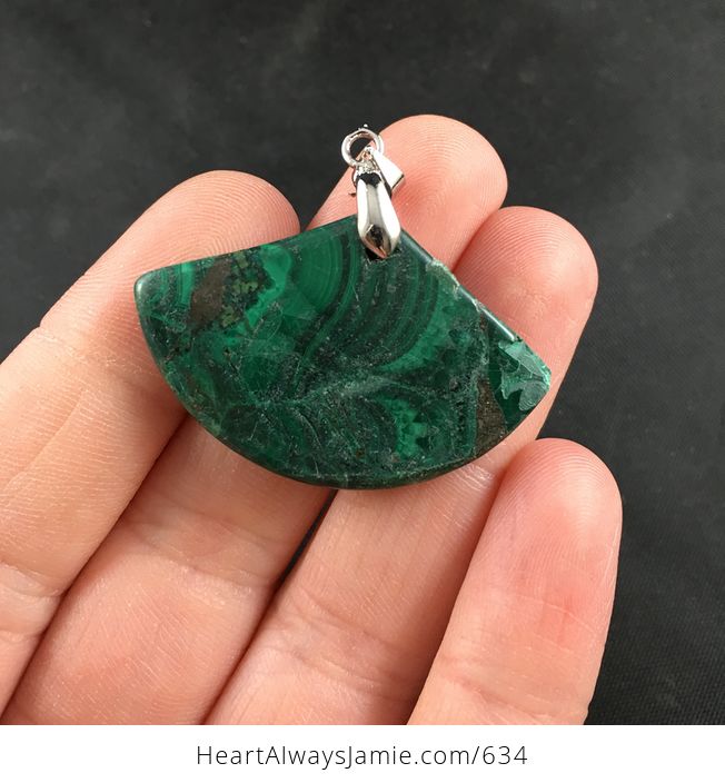 Fan Shaped Green Malachite Stone and Pyrite Pendant Necklace - #CZOM881ftbA-2