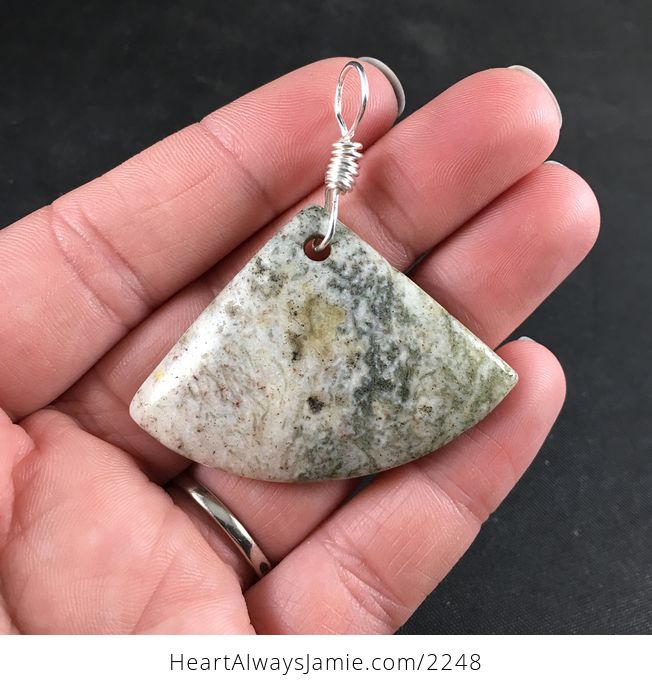 Fan Shaped Moss Agate Stone Jewelry Pendant - #UO7rYhSq8X4-1