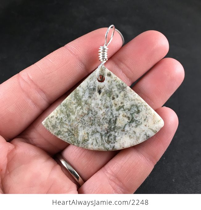 Fan Shaped Moss Agate Stone Pendant Necklace - #UO7rYhSq8X4-2