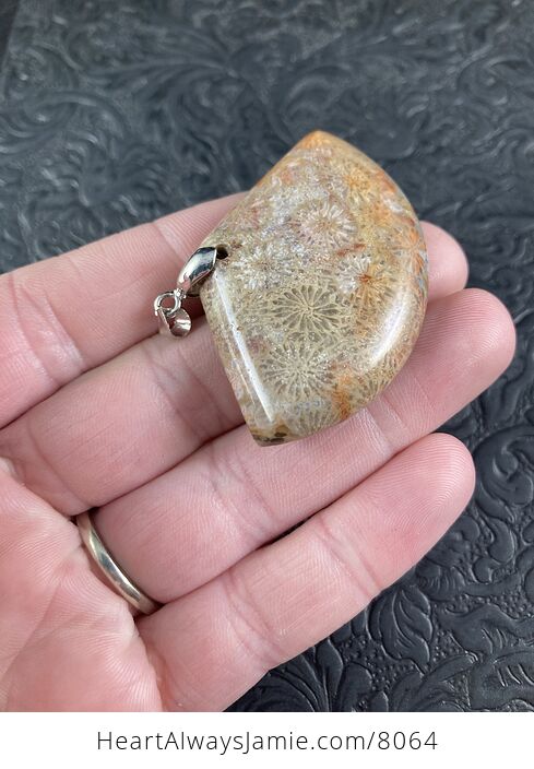 Fan Shaped Natural Nipomo Coral Fossil Stone Jewelry Pendant - #hMuaT2dDWgs-7