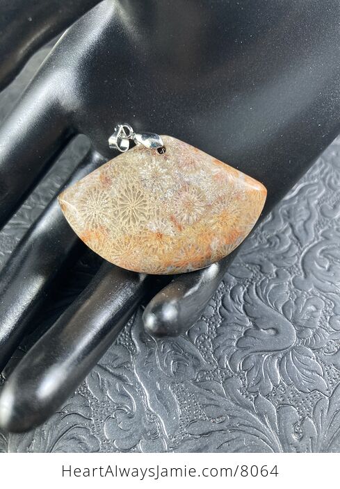 Fan Shaped Natural Nipomo Coral Fossil Stone Jewelry Pendant - #hMuaT2dDWgs-3