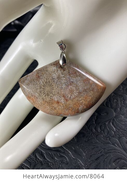 Fan Shaped Natural Nipomo Coral Fossil Stone Jewelry Pendant - #hMuaT2dDWgs-2