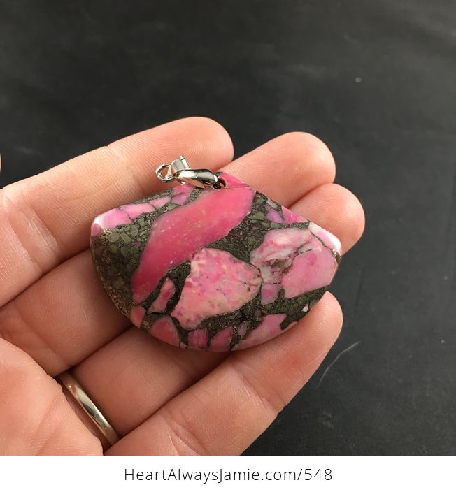 Fan Shaped Pink Stone and Pyrite Pendant - #Ruk7SEN6kII-1