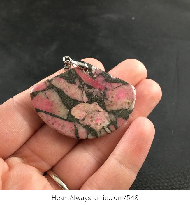 Fan Shaped Pink Stone and Pyrite Pendant Necklace - #Ruk7SEN6kII-2