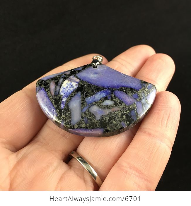 Fan Shaped Purple Turquoise and Pyrite Stone Jewelry Pendant - #uWZ4PZesVSU-2