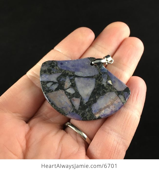 Fan Shaped Purple Turquoise and Pyrite Stone Jewelry Pendant - #uWZ4PZesVSU-6