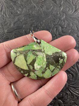 Fan Shaped Pyrite and Green Turquoise Crystal Stone Jewelry Pendant #zyK1mximyyA