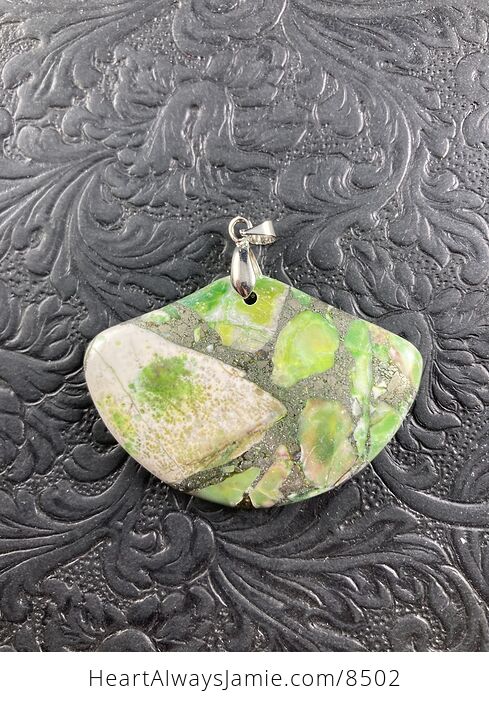 Fan Shaped Pyrite and Green Turquoise Crystal Stone Jewelry Pendant - #TB1AeeuihcA-4