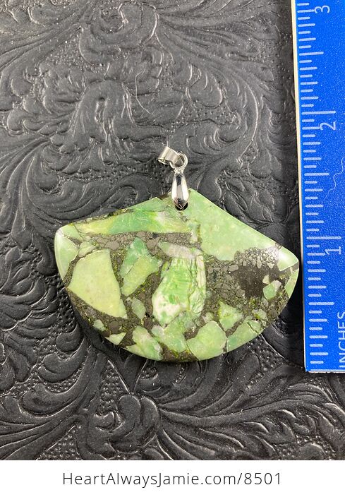 Fan Shaped Pyrite and Green Turquoise Crystal Stone Jewelry Pendant - #zyK1mximyyA-6