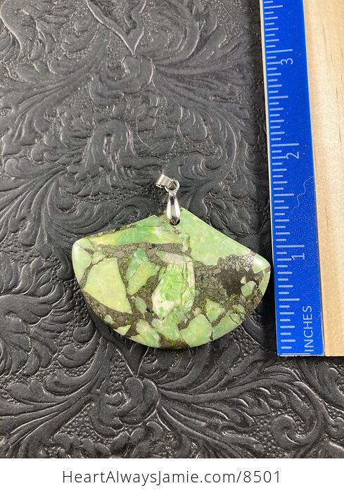 Fan Shaped Pyrite and Green Turquoise Crystal Stone Jewelry Pendant - #zyK1mximyyA-2
