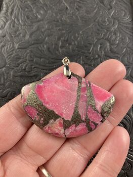 Fan Shaped Pyrite and Pink Turquoise Crystal Stone Jewelry Pendant #05aqyYmNNfU