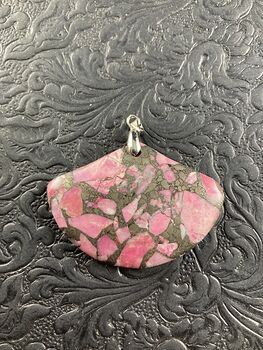 Fan Shaped Pyrite and Pink Turquoise Crystal Stone Jewelry Pendant #GQCEhADCsJs