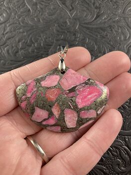 Fan Shaped Pyrite and Pink Turquoise Crystal Stone Jewelry Pendant #LT4ArHq26mo