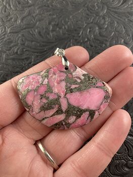 Fan Shaped Pyrite and Pink Turquoise Crystal Stone Jewelry Pendant #aSlkcjXT6gg