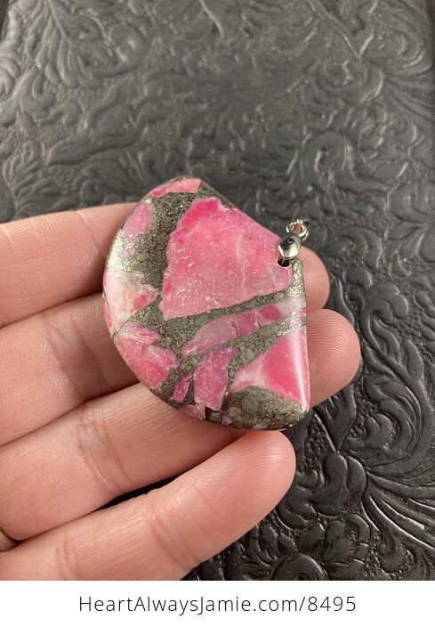 Fan Shaped Pyrite and Pink Turquoise Crystal Stone Jewelry Pendant - #05aqyYmNNfU-2