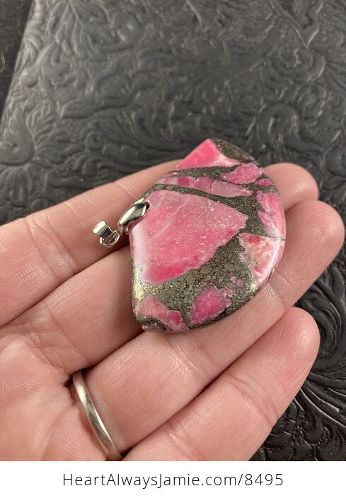 Fan Shaped Pyrite and Pink Turquoise Crystal Stone Jewelry Pendant - #05aqyYmNNfU-3