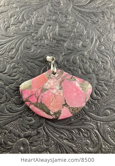 Fan Shaped Pyrite and Pink Turquoise Crystal Stone Jewelry Pendant - #2QKcNlTxtek-4