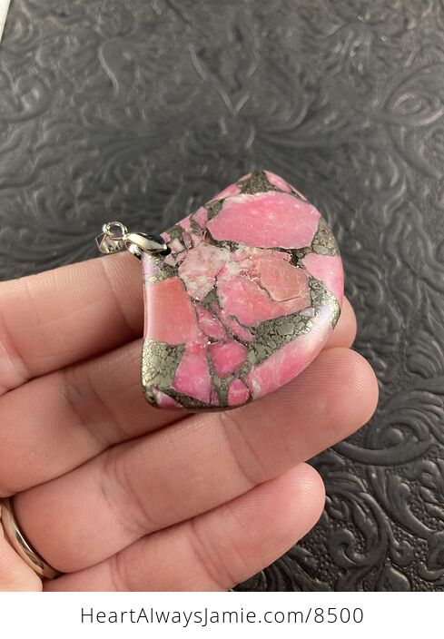 Fan Shaped Pyrite and Pink Turquoise Crystal Stone Jewelry Pendant - #2QKcNlTxtek-3