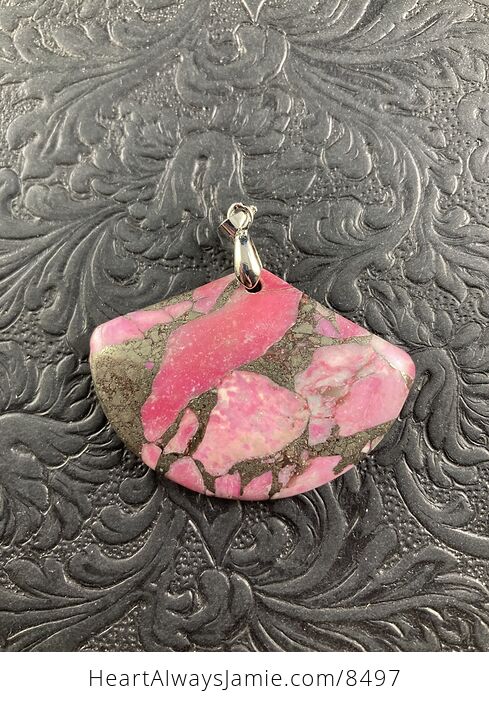 Fan Shaped Pyrite and Pink Turquoise Crystal Stone Jewelry Pendant - #3893Yu0Vlas-4