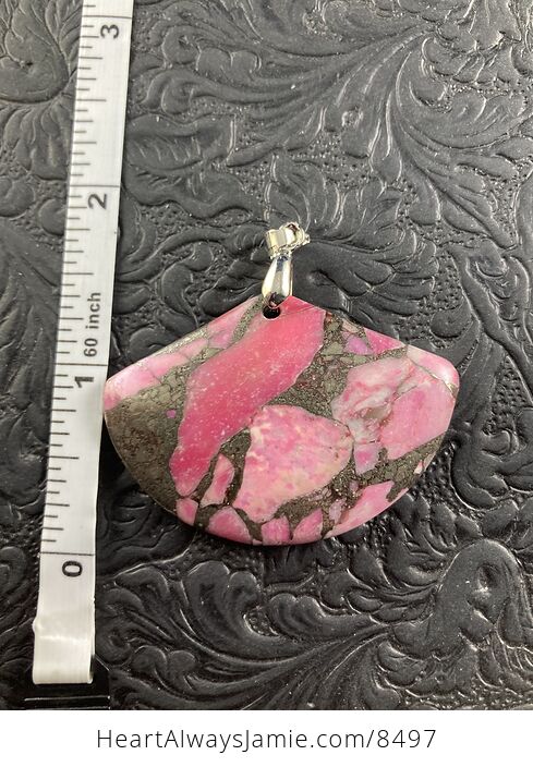 Fan Shaped Pyrite and Pink Turquoise Crystal Stone Jewelry Pendant - #3893Yu0Vlas-5