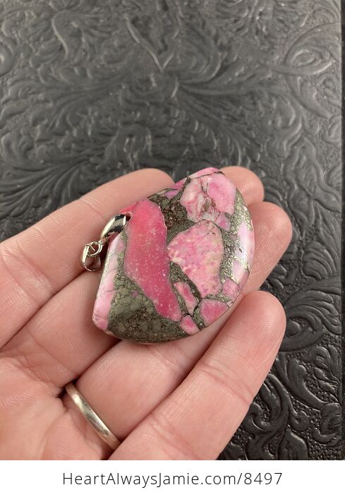 Fan Shaped Pyrite and Pink Turquoise Crystal Stone Jewelry Pendant - #3893Yu0Vlas-3