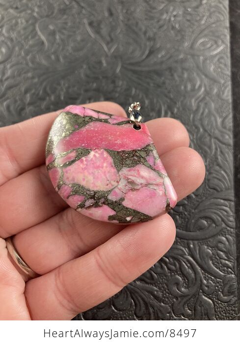 Fan Shaped Pyrite and Pink Turquoise Crystal Stone Jewelry Pendant - #3893Yu0Vlas-2
