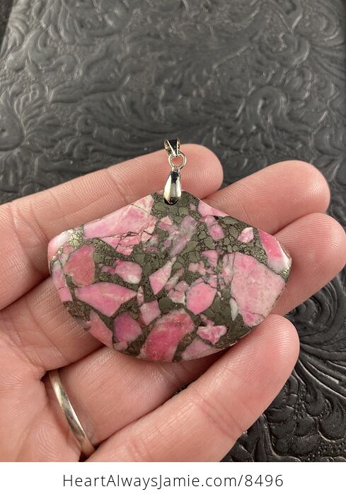 Fan Shaped Pyrite and Pink Turquoise Crystal Stone Jewelry Pendant - #GQCEhADCsJs-2