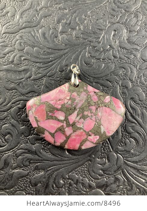 Fan Shaped Pyrite and Pink Turquoise Crystal Stone Jewelry Pendant - #GQCEhADCsJs-1