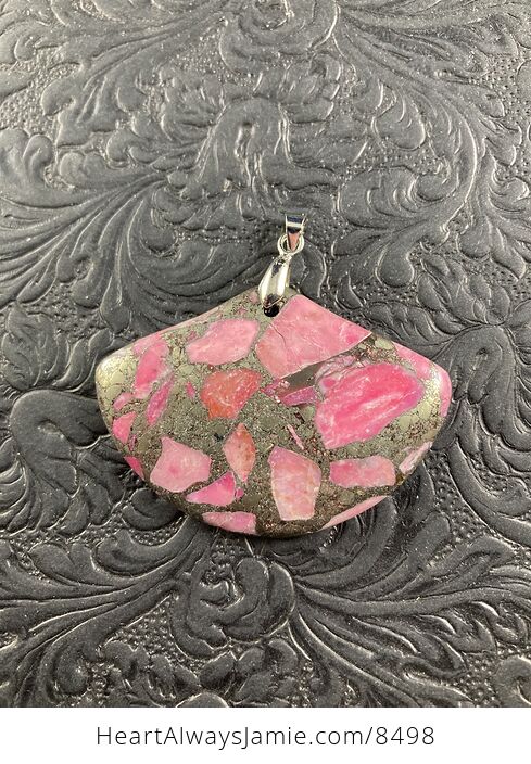 Fan Shaped Pyrite and Pink Turquoise Crystal Stone Jewelry Pendant - #LT4ArHq26mo-4