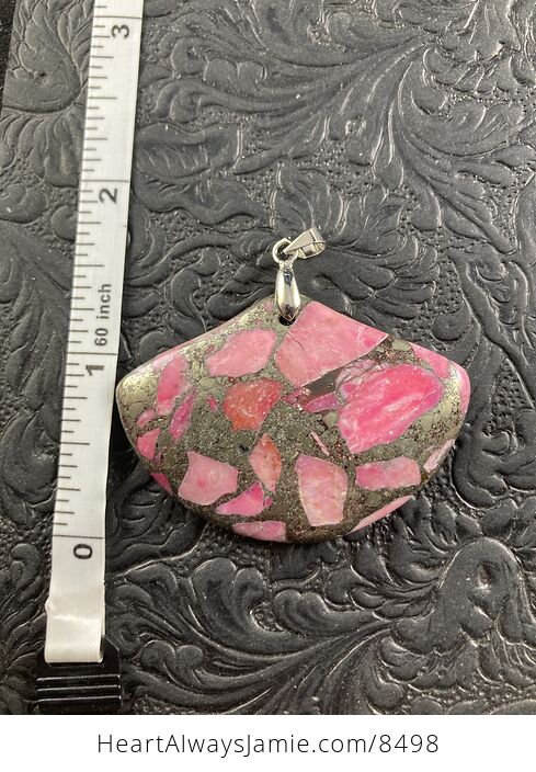 Fan Shaped Pyrite and Pink Turquoise Crystal Stone Jewelry Pendant - #LT4ArHq26mo-5