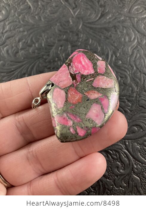 Fan Shaped Pyrite and Pink Turquoise Crystal Stone Jewelry Pendant - #LT4ArHq26mo-3