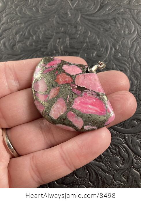 Fan Shaped Pyrite and Pink Turquoise Crystal Stone Jewelry Pendant - #LT4ArHq26mo-2