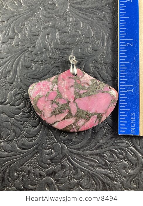 Fan Shaped Pyrite and Pink Turquoise Crystal Stone Jewelry Pendant - #aSlkcjXT6gg-5