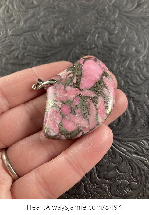Fan Shaped Pyrite and Pink Turquoise Crystal Stone Jewelry Pendant - #aSlkcjXT6gg-3